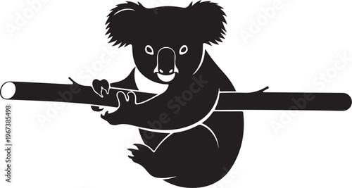 Black silhouette koala bear sitting on branch