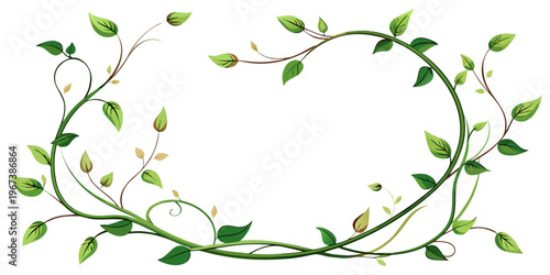 Decorative green climbing vine with fresh leaves, vector