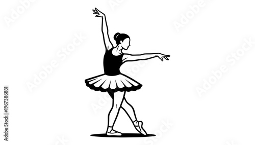 Ballet dancer silhouette in a classic pose on white background