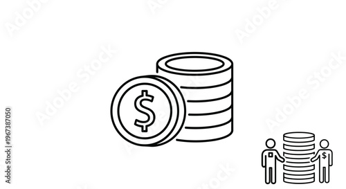 Financial concept icons showing stacks of dollar coins representing wealth accumulation and business transactions.