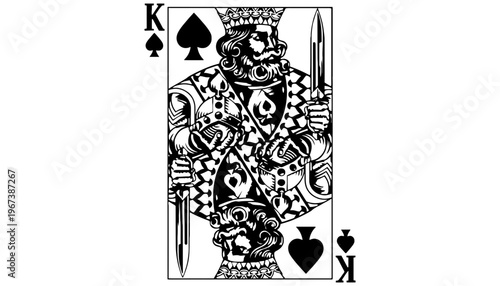 King of Spades playing card illustration in black and white