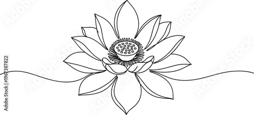 Lotus flower icon, spiritual symbol, enlightenment graphic, purity outline, meditation element, rebirth design, sacred illustration, nature vector, cultural art inspiration