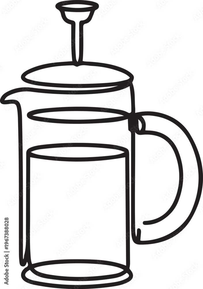 Obraz premium French press coffee maker on white background. one line art icon drawing vector