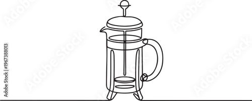 French press coffee maker on white background. one line art icon drawing vector