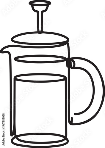 French press coffee maker on white background. one line art icon drawing vector