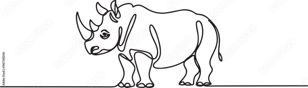 Obraz premium Two-horned rhinoceros rhino isolated on white background. one line art icon drawing vector