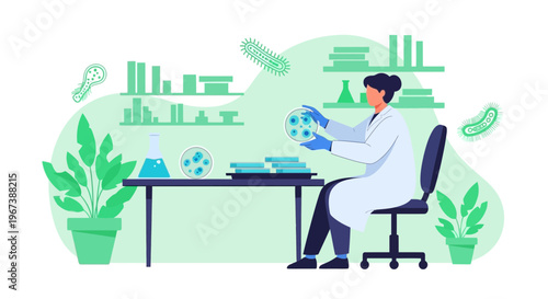 Scientist working with petri dishes in a laboratory, studying microorganisms