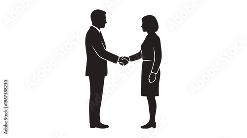 Professional man and woman shaking hands, symbolizing agreement, partnership, and successful business collaboration or new deal
