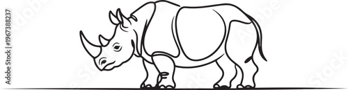 Two-horned rhinoceros rhino isolated on white background. one line art icon drawing vector