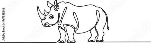 Two-horned rhinoceros rhino isolated on white background. one line art icon drawing vector