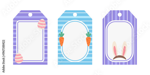 Blank Easter frame tag collection with bunny ear and egg ornament pastel border label set