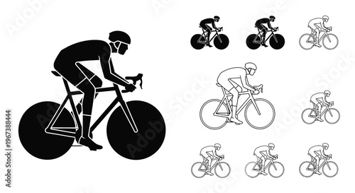 Cyclists in motion a collection of minimalist black and white illustrations