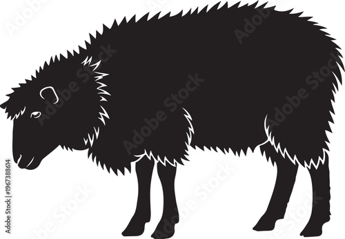 Black silhouette of a shaggy yak furry