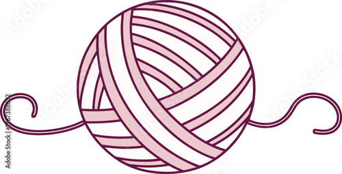 Pink cartoon yarn ball with thread tails doodle