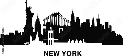 New York City USA skyline vector silhouette, famous landmarks and buildings travel destination design element