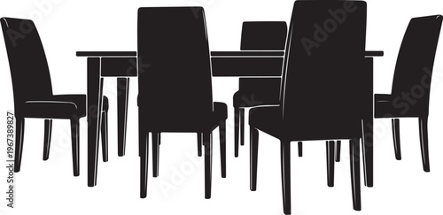 Black silhouette of six chairs and table dining