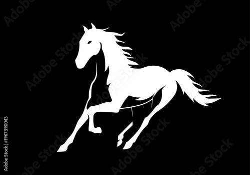 Silhouette of rearing horse prancing on hind legs against black background