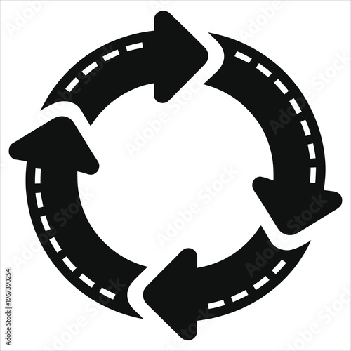 Agile Sprint Workflow Cycle Vector Silhouette: Continuous Improvement Process Loop, Software Development Lifecycle, Project Management Iteration, Circular Road Arrows for Business Strategy Planning