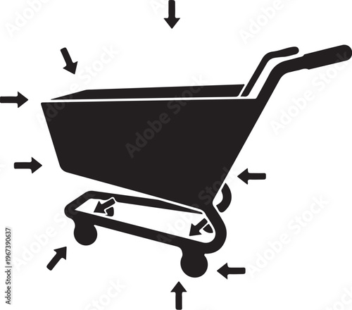 Black wheelbarrow with arrows white background silhouette