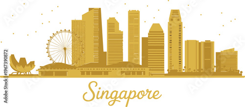 Singapore city skyline vector silhouette, luxury gold landmarks and buildings travel destination design element, Asia