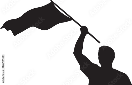 Man holding flag silhouette black white