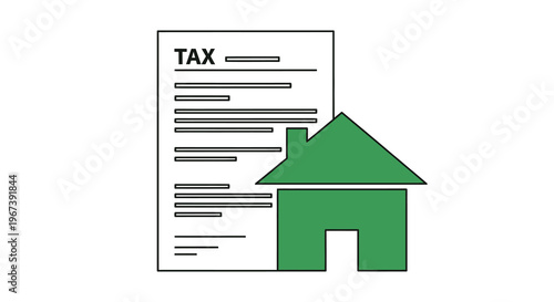 Tax form and house illustration symbolizing property tax obligations