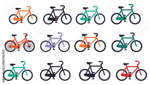 Bicycle set with colorful urban city bike models and vintage frames.