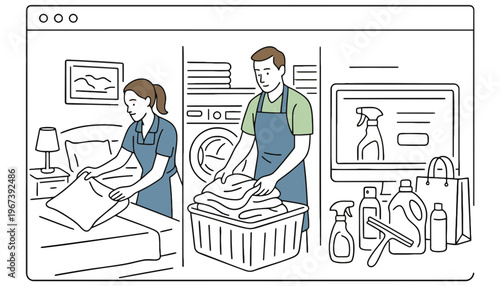 A cleaning service team providing housekeeping and laundry services