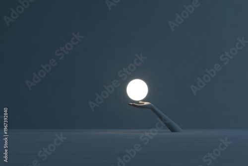 A persons hand holding a light bulb in the middle of a body of water illuminated by the light of the bulb.