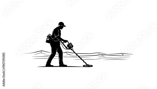 A metal detectorist using a device to search for treasures in a field