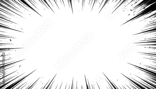 A black and white comic book explosion illustration with dynamic lines