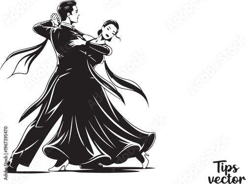 Black and white of couple waltzing woman dancing