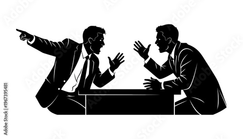 Businessman silhouette illustration arguing with colleague at office desk