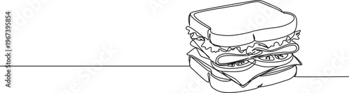 continuous line drawing of a delicious sandwich, line art vector illustration