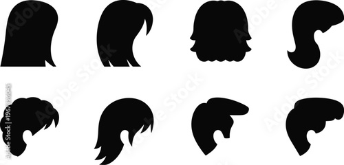 Set of various hairstyles silhouettes for men and women