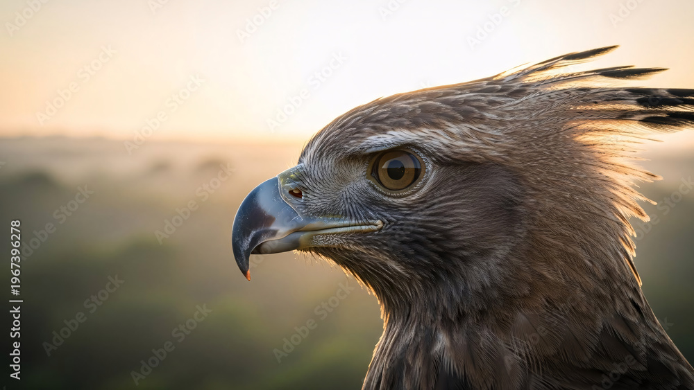 Fototapeta premium Regal Wild Eagle Close-up in Golden Hour Light
