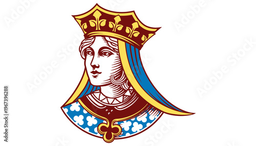 Queen icon illustration with crown and blue veil