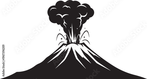 Black and white volcano erupting eruption mountain