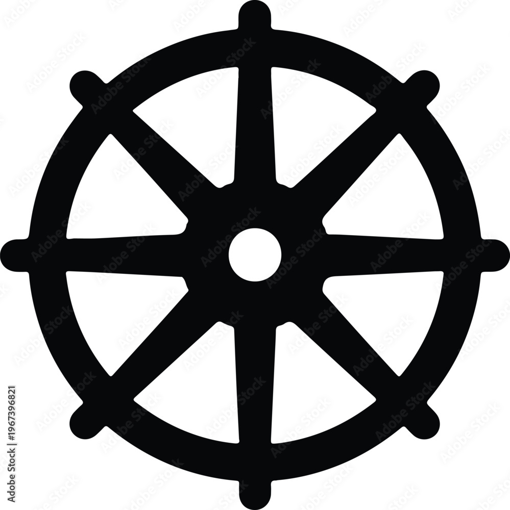 Obraz premium Silhouette dharmachakra dharma wheel symbol representing buddhist teachings and wisdom design vector