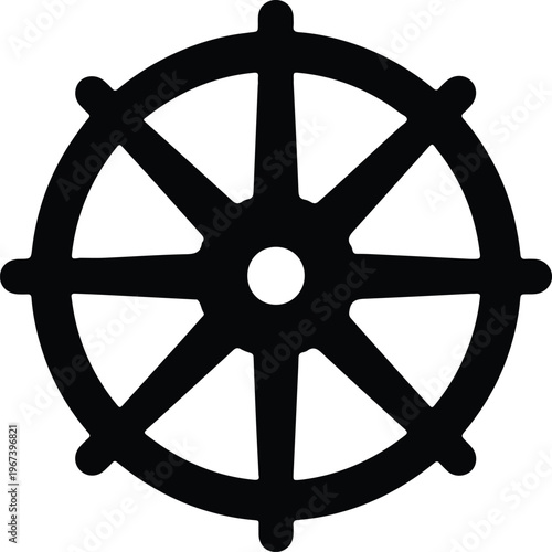 Silhouette dharmachakra dharma wheel symbol representing buddhist teachings and wisdom design vector