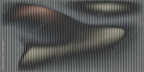 Monochrome waves with transparent vertical layering and soft opacity shifts. Abstract distorted glass effect, minimal and textured in grayscale palette. Vector illustration for futuristic design