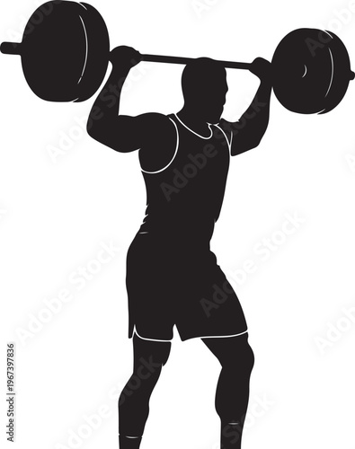Black silhouette of a man lifting weights weightlifter