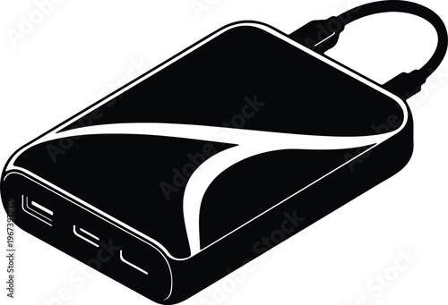 Silhouette of a portable power bank with connected charging cable design vector
