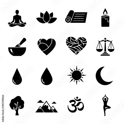 Yoga and Meditation Icons Symbols of Wellness, Balance, and Spirituality