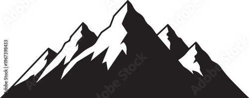 Black silhouette of a mountain range with snow white