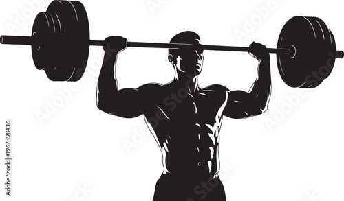 Black silhouette of a muscular man lifting a barbell
