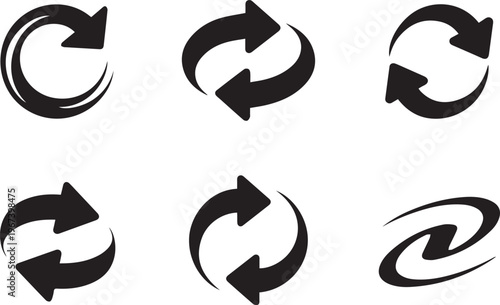 Group of circular arrow icons symbolizing repeat, refresh, and cycle, abstract reloading and rotation graphic elements