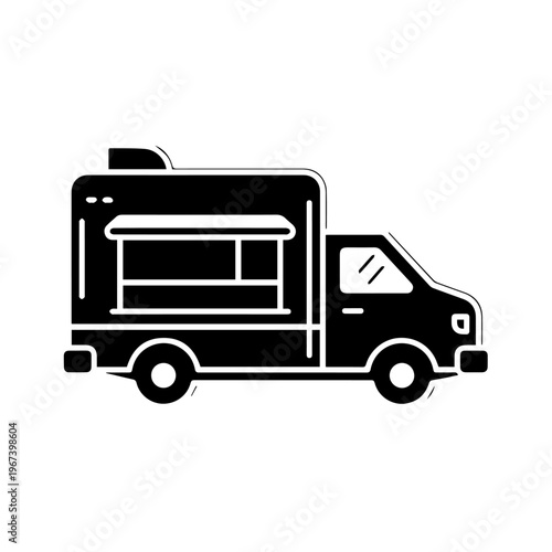 Monochrome glyph icon of a food truck, a simple symbol for street food vendors