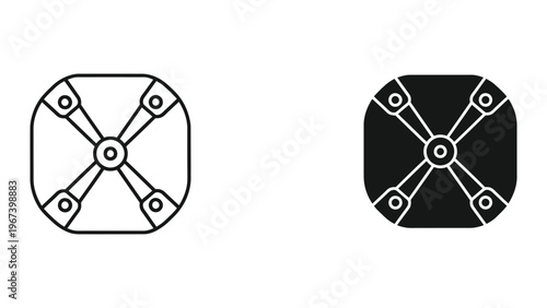 Diagram of a mechanical cross-shaped component with and without shading