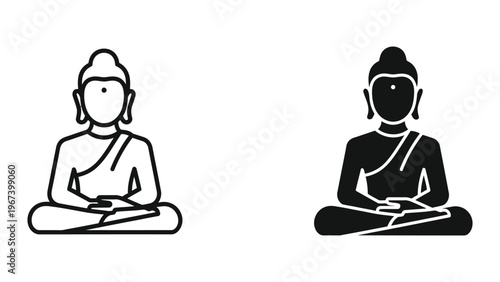 Contrast between light and dark depictions of a meditative buddha figure